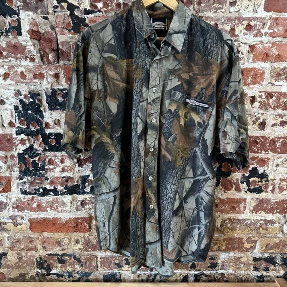 Winchester Shirt Men Large Brown Camo Hunting Button Up Short Sleeve